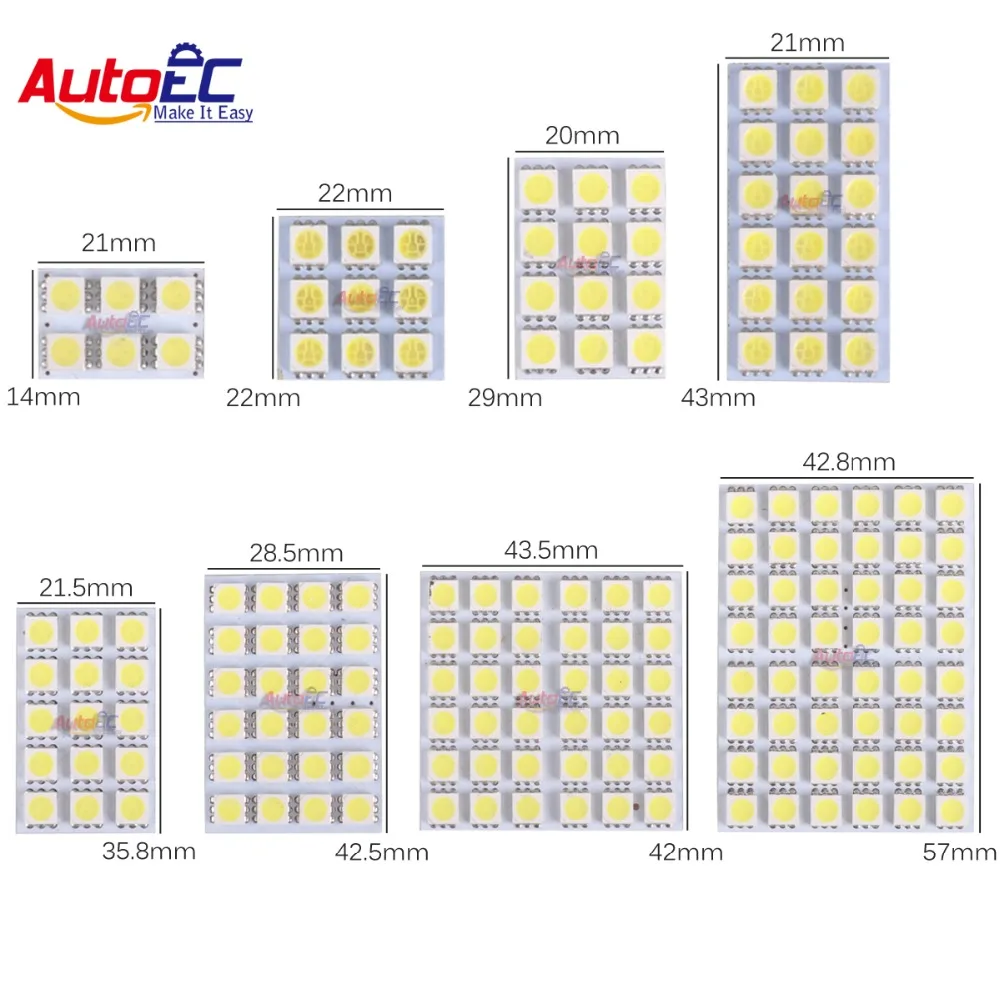Светодиодная панель AutoEC 4X 6/9/12/15/18/24/36/48 SMD 5050 T10 Ba9s адаптер купольный светильник