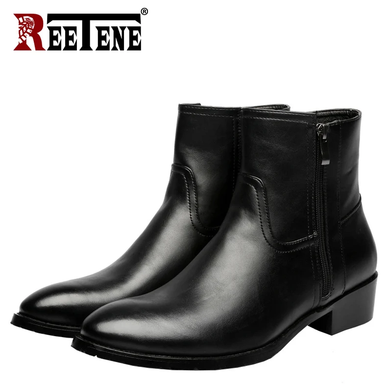 Black REETENE/мужские модные ботильоны на шнуровке; мужские ботинки из натуральной кожи в британском стиле; высококачественная повседневная мужская обувь; водонепроницаемые мужские ботинки; Botas - Цвет: Black