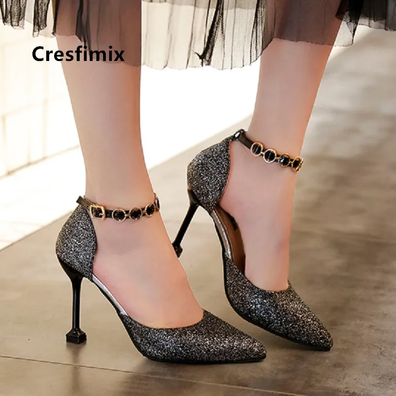 Cresfimix Vrouwen/женская свадебная Удобная блестящая обувь на высоком каблуке женская