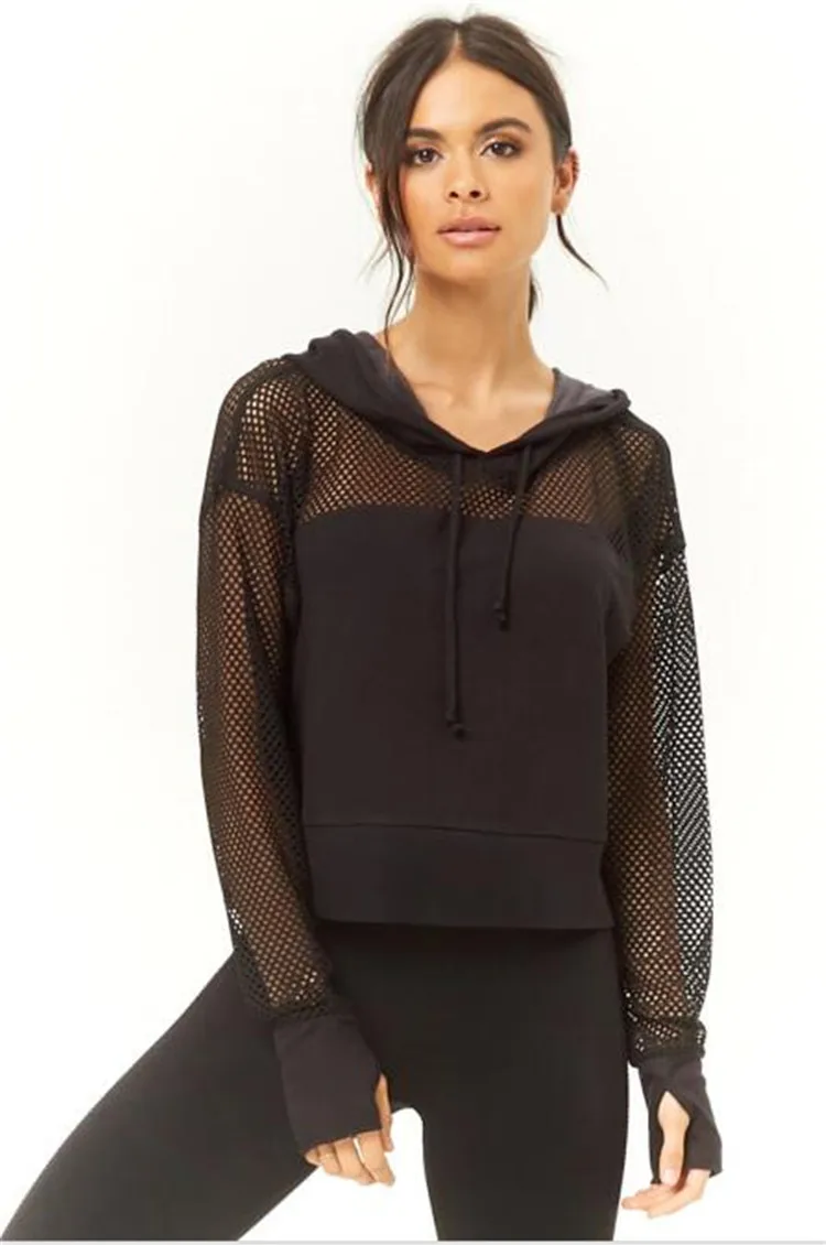 

Women's Hoodie Perspective gridding top black Color top clothing