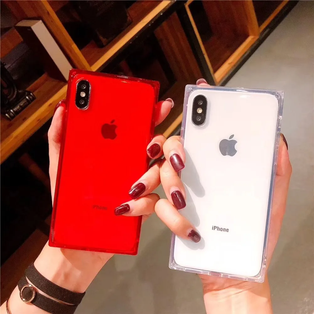Квадратный противоударный чехол KISSCASE для iPhone 12 11 Pro Max Mini прозрачный мягкий из ТПУ