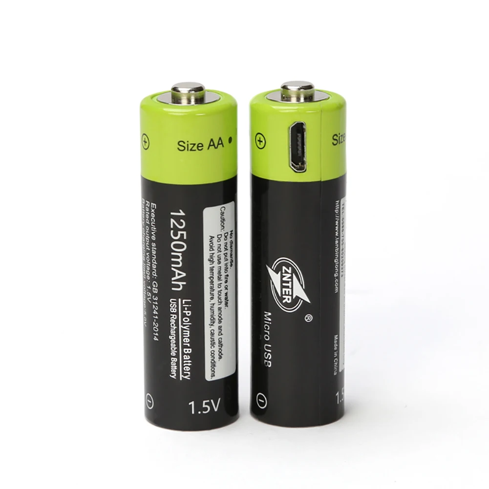Original ZNTER 1250mAh AA Type Lithium Battery For Toys Portable 1.5V 1250MAH type Rechargeable Support USB Charging | Электроника