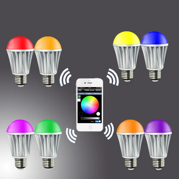 Bluetooth Светодиодная лампа E27 AC100 240V 7 5 W цветная сменная + теплый белый смартфон