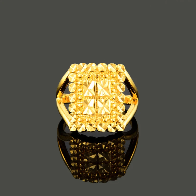 Classic Cool Retro Square shaped Gold Color Ring Vintage Women 24k Charms Bague Anel Jewelry Accessories 585 Femme Gifts | Украшения и