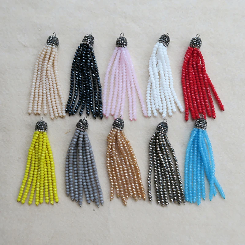 

10pcs Crystal Faceted Glass Tassels Charm,Pave Rhinestone Crystal Caps for DIY earrings Charm Pendant Gems Jewelry Making PD77