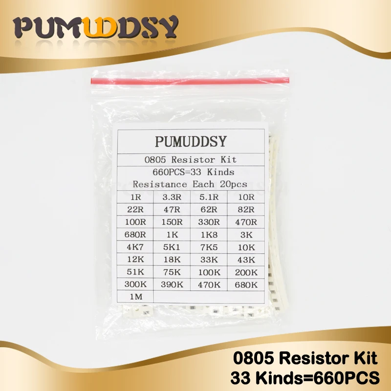 0805 SMD резистор набор Ассорти 1ohm 1M ohm 1% 33valuesX 20 шт = 660 образцов|Резисторы| |
