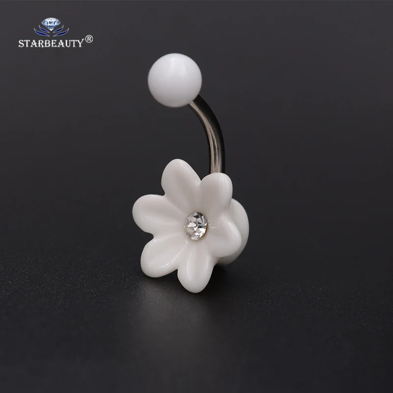 Чистый белый лотос Пирсинг живота Nombril Bijoux кольца для пупка Цветок пупка пирсинг пупка Сексуальная Танец живота серьга для пирсинга