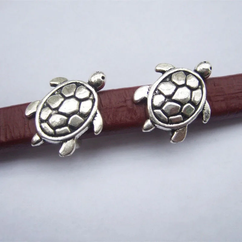 

10Pcs/Lot Antique Silver Color Turtle Spacer Slider Beads for 10x6mm Licorice Leather Bracelet Jewelry Findings
