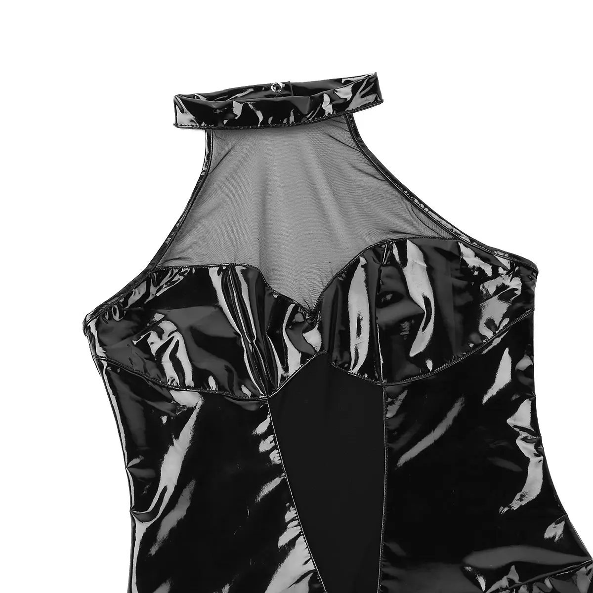 Женский латексный костюм кошки купальник из лакированной кожи с высоким вырезом