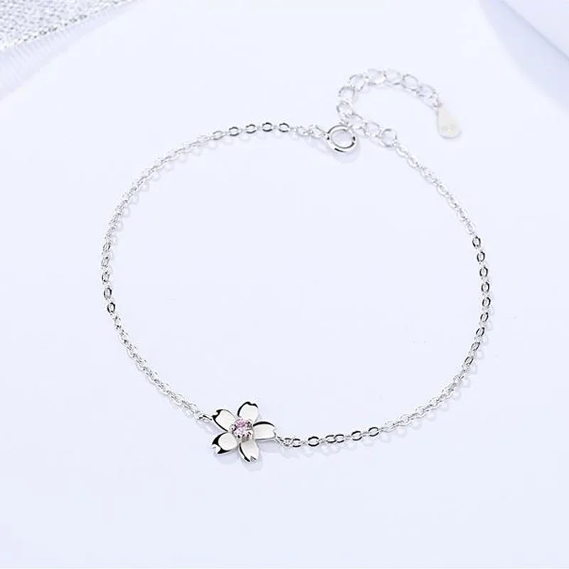 100% Genuine Real Pure Solid 925 Sterling Silver Bracelet Bangle for Women Jewelry Flower Female Hand Wristband Bracelets | Украшения и
