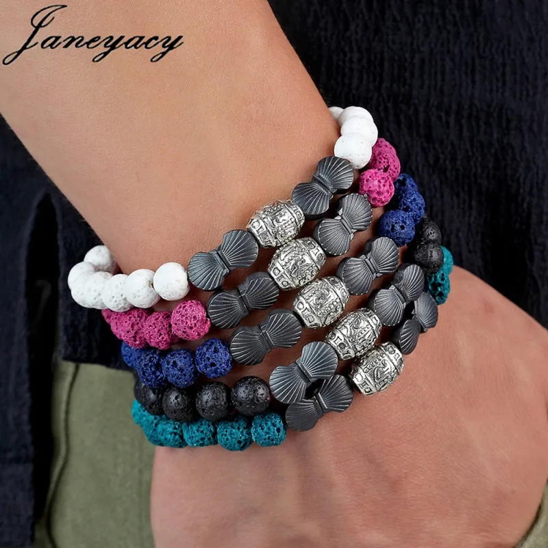 2018 модный мужской браслет из вулканического камня ретро с бусинами Pulseras Ом Мани