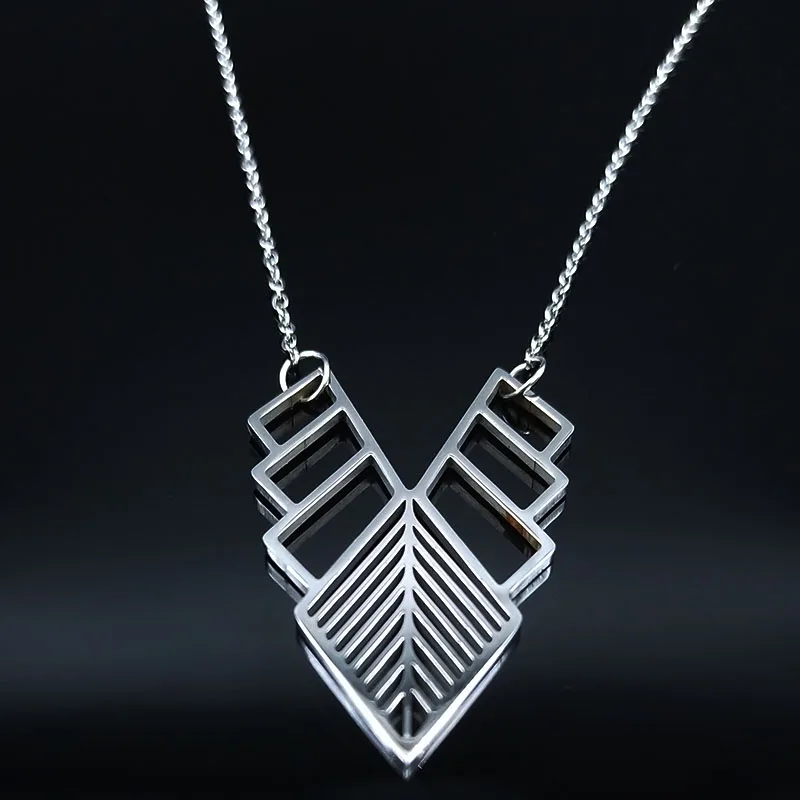 2021 Fashion Bohemia Geometric Stainless Steel Chain Necklace Women Silver Color Statement Jewelry joyas mujer N629S02 | Украшения и