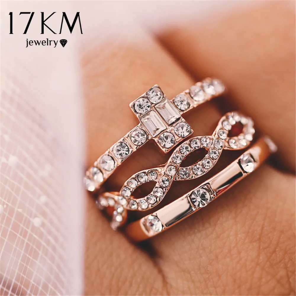 Женский набор колец Infinity из 3 шт./компл. с кристаллами для влюбленных пар