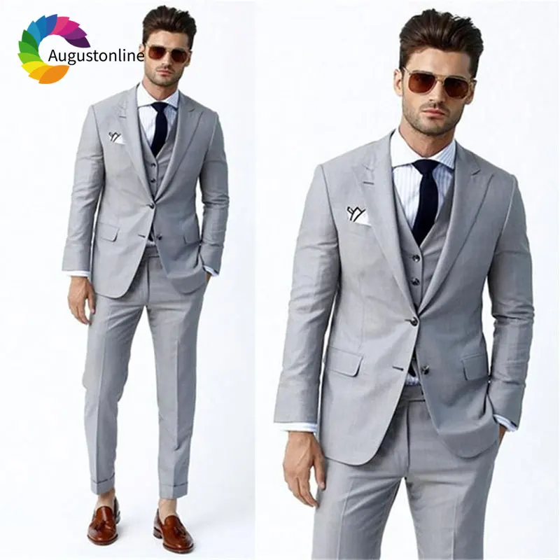 

Light Blue Men Suits Wedding Slim Fit Groom Tuxedos Custom Made Best Man Blazers Suit 3 Pieces Jacket Pants Vest Party Ternos
