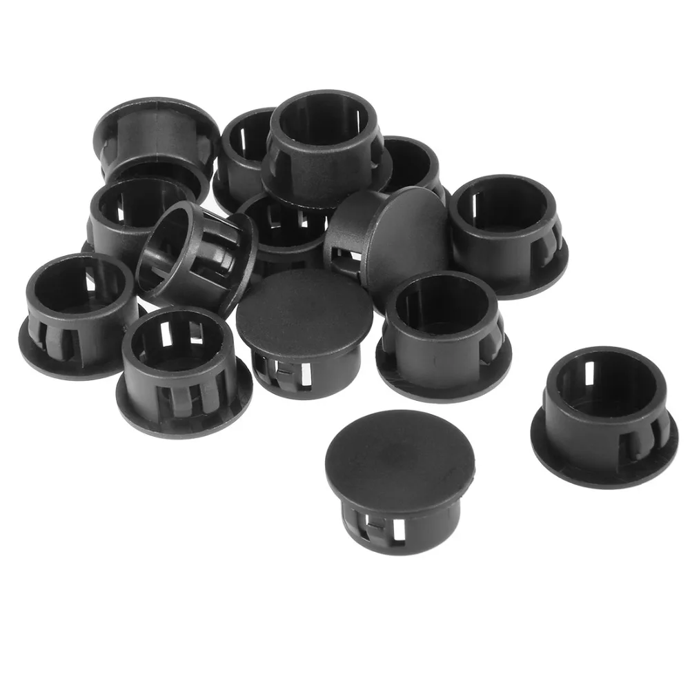 

Uxcell 15pcs Black Nylon Mounting Diameter 15.9mm Round Snap Panel Locking Hole Plugs Cover Without Gasket Socket Caps