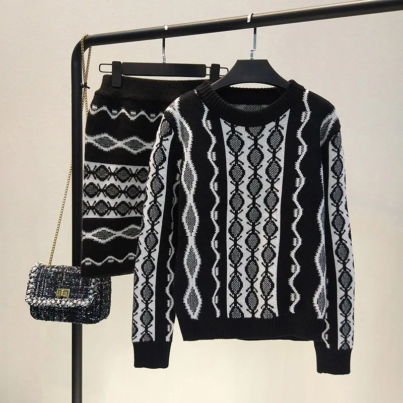 Женский вязаный свитер + наборы юбок карандашей весенне осенние повседневные