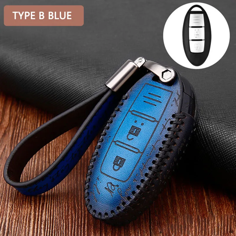 TYPE B BLUE Автомобильный чехол для ключей для Nissan TEANA Qashqai Juke Maxima Altima TEANA Tiida Sylphy Sunny X-Trail ключ дистанционного управления в виде ракушки брелок для ключей - Название цвета: TYPE B BLUE