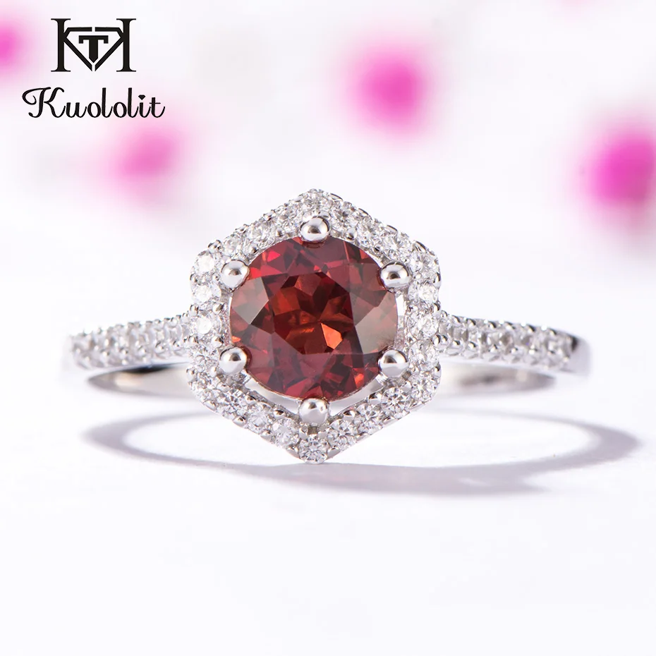 natural garnet Kuolit 925 пробы Серебряное кольцо красный камень натуральный гранатовый камень кольца для женщин Свадьба Помолвка Рождественский подарок ювелирные изделия - Цвет камня: natural garnet