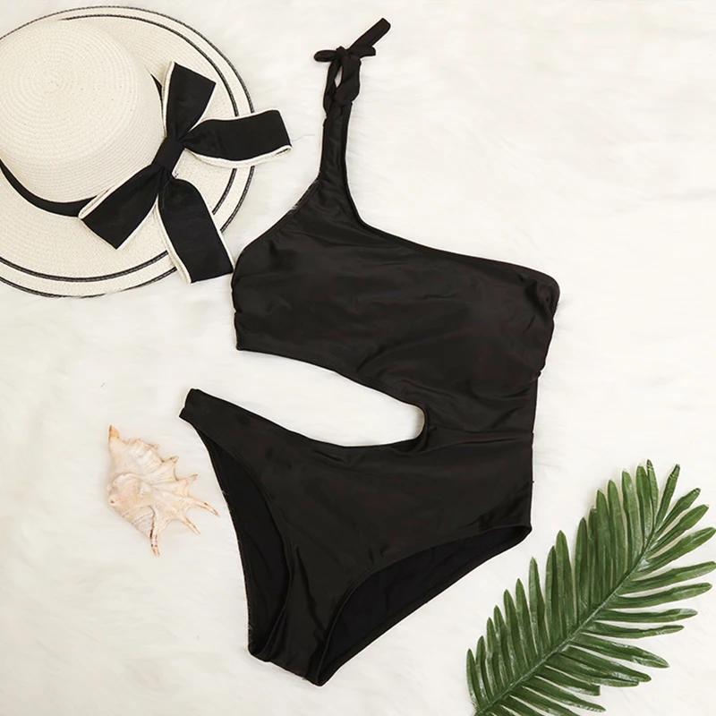 Женский купальник на одно плечо сексуальный бретельках купальный костюм с пуш ап