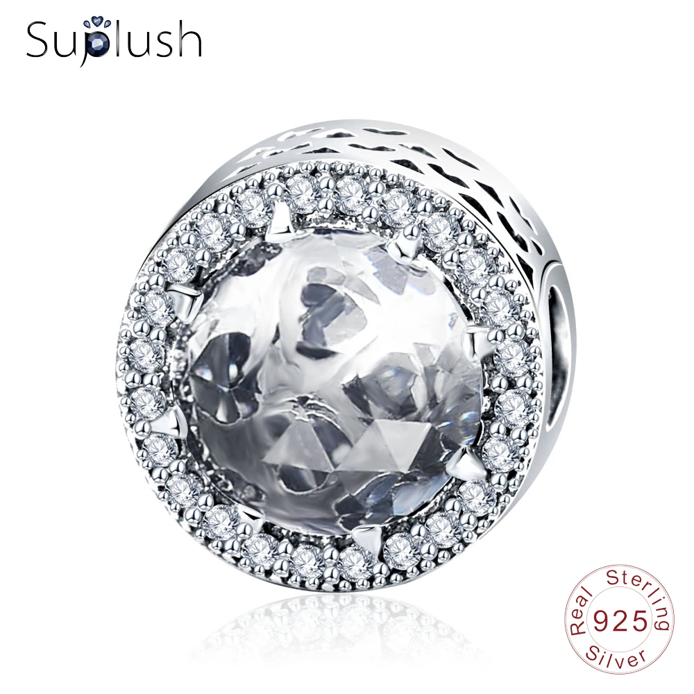 Suplush 100% натуральная 925 пробы серебряные круглые Форма камень CZ очарование