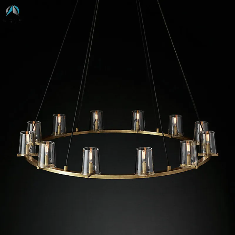 

Retro American Loft RH Living Room Chandelier Lustre E14 Edison Bulbs Round Pendant Chandlier Lighting Indoor Lighting Fixtures