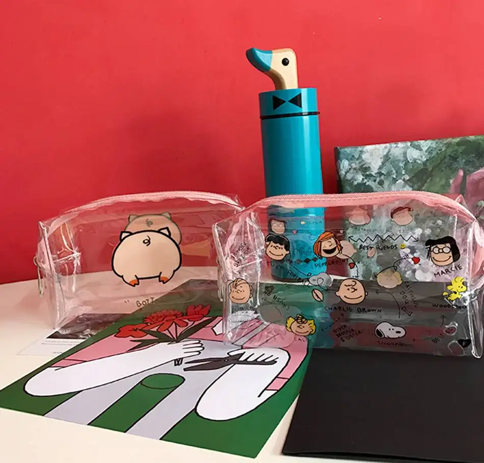 Прозрачная женская косметичка с милым рисунком из мультфильма, косметичка из ПВХ на молнии, косметичка для путешествий, органайзер для туалетных принадлежностей, красивый чехол-держатель