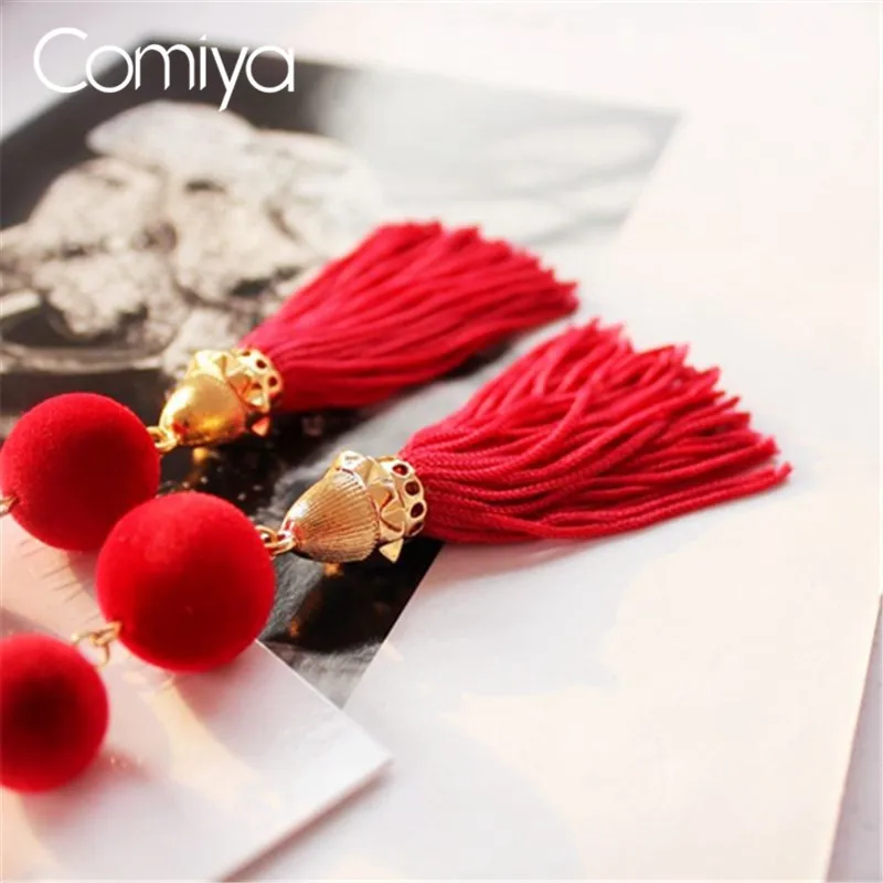 Женские длинные серьги кисточки Comiya красные Этнические из цинкового сплава