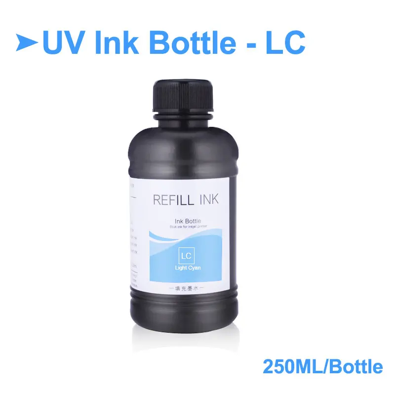 Light Cyan-250ml 250 мл/бутылка УФ чернила бутылка для Epson L800 L805 L1800 R290 R300 1390 1400 1410 1430 1500W R3000 DX5 DX7 Универсальный УФ чернила для принтера - Цвет: Light Cyan-250ml