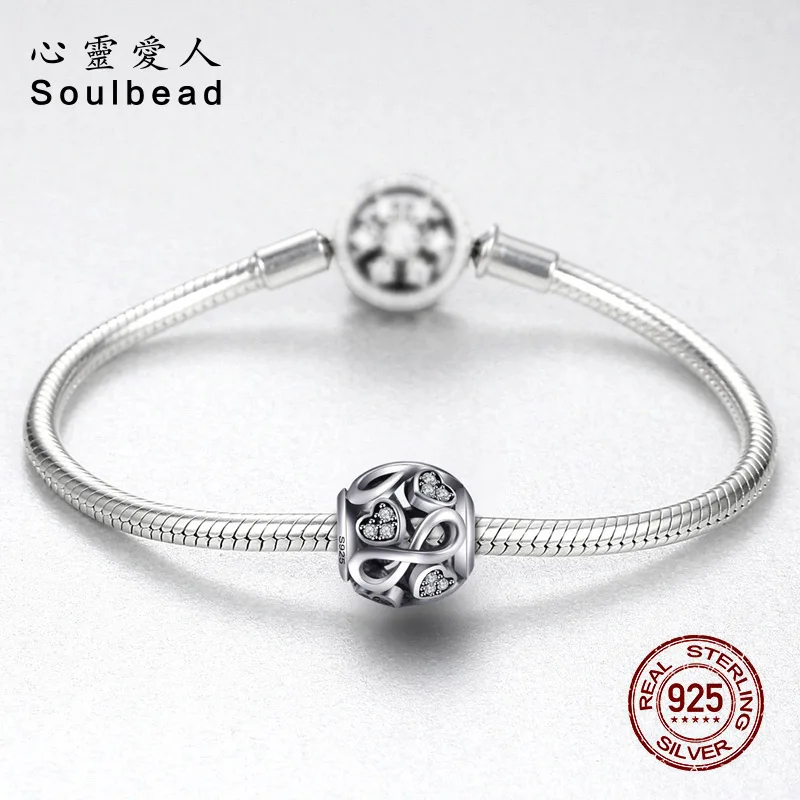 Soulbead 925 серебро с камнями Бесконечная любовь Шарм белый циркон Fit Пандора браслет