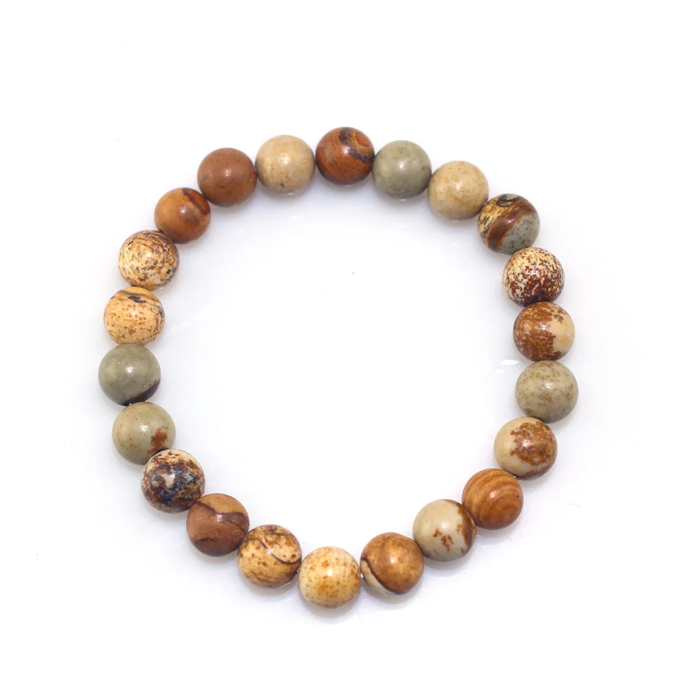 8MM Picture Jasper Stone Couple Beaded Bracelet Single Circle Unisex Natural for Women | Украшения и аксессуары