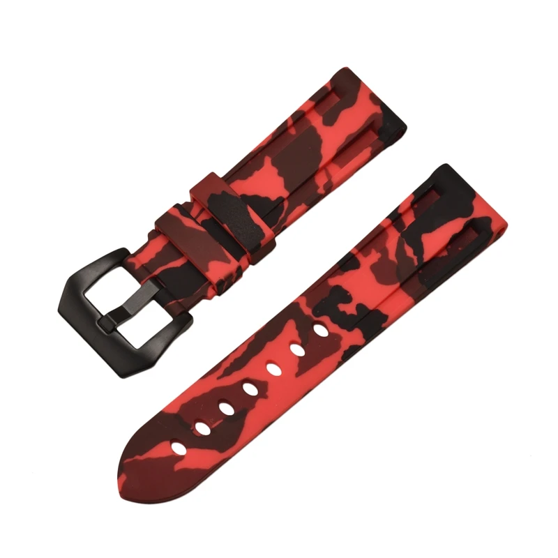 HQ Silicone Strap 20 22 24 26mm Camouflage watch band Silicone Rubber Watchband replacement For PAM Strap And steel buckle