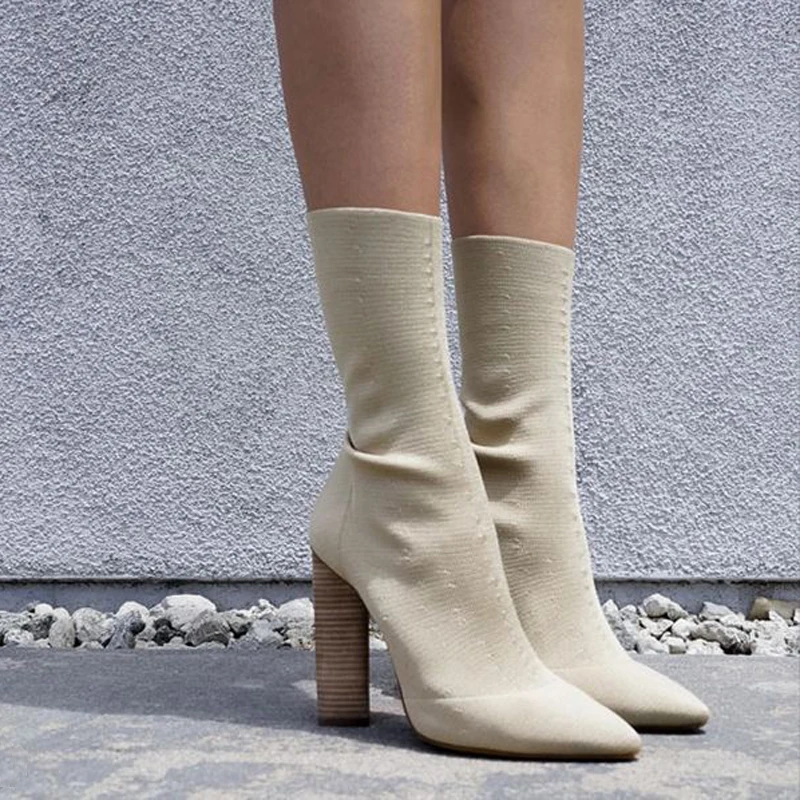 Женские ботильоны с острым носком Teahoo вязаные Стрейчевые на высоком каблуке