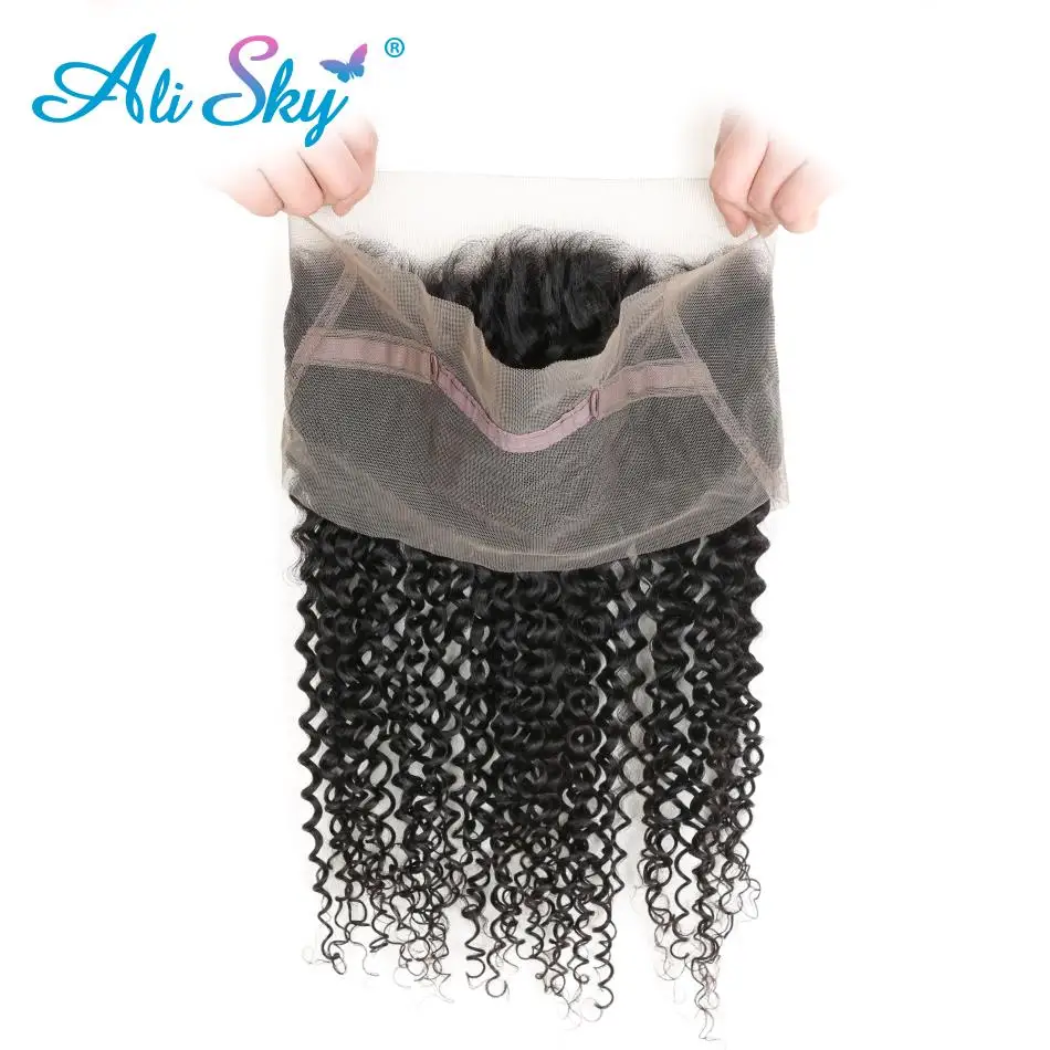 Alisky-extensiones de cabello humano rizado con encaje Frontal 360, extensiones de cabello peruano Remy, prearrancado, venta al por mayor