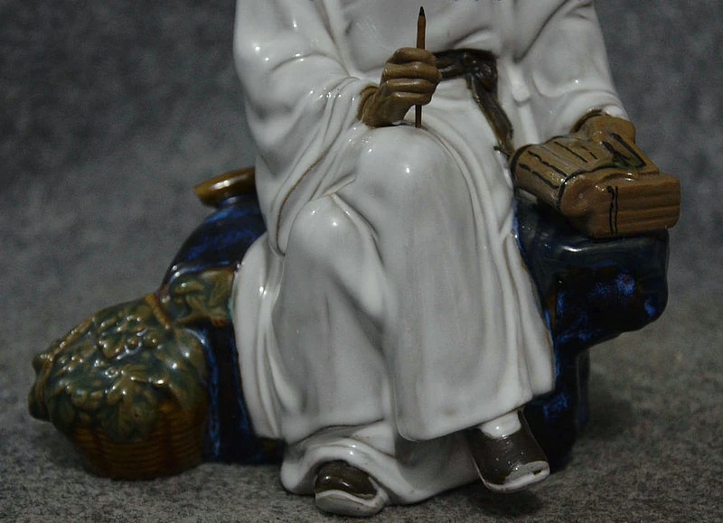 8&quot Chinese Porcelain Old Man writing Brush Li Shizhen Book Statue Art Sculpture | Дом и сад