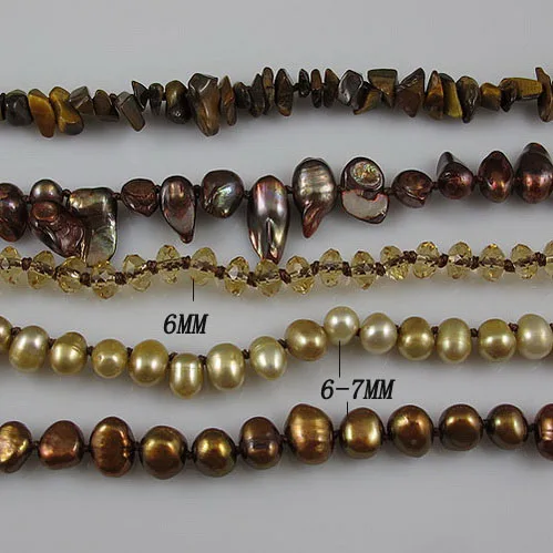 

Unique Pearls jewellery Store,Brown Color Baroque Freshwater Pearl Crystal Beads Tiger Eye Stone Necklace Earrings Woman Jewelry