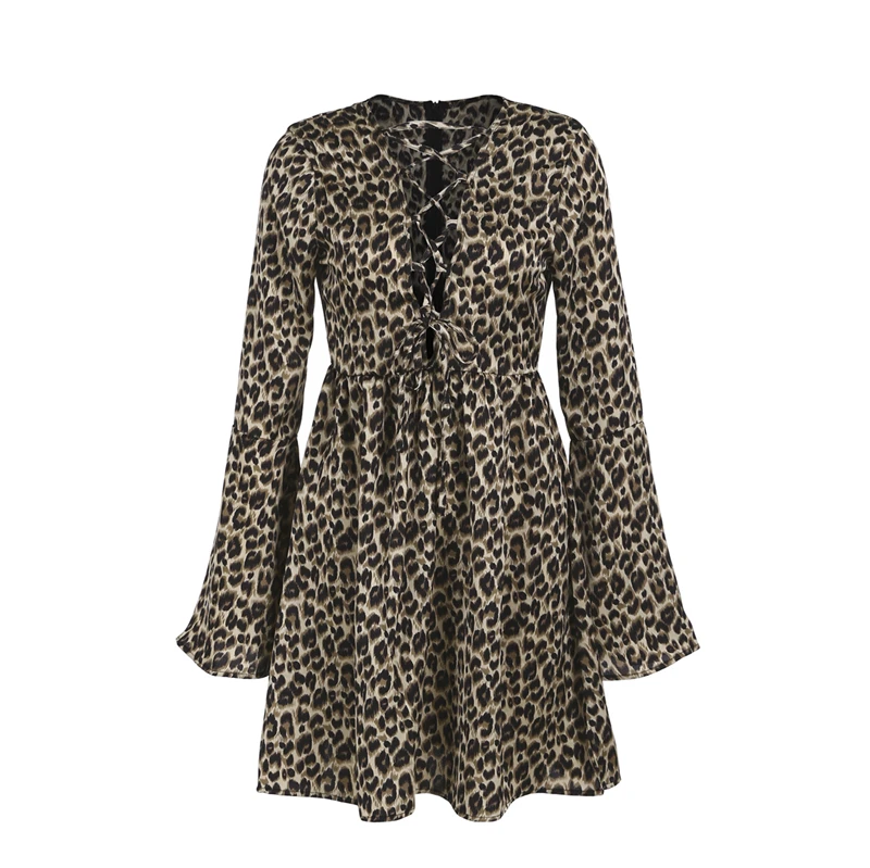 Женское леопардовое мини-платье сексуальное открытое трапециевидной формы с