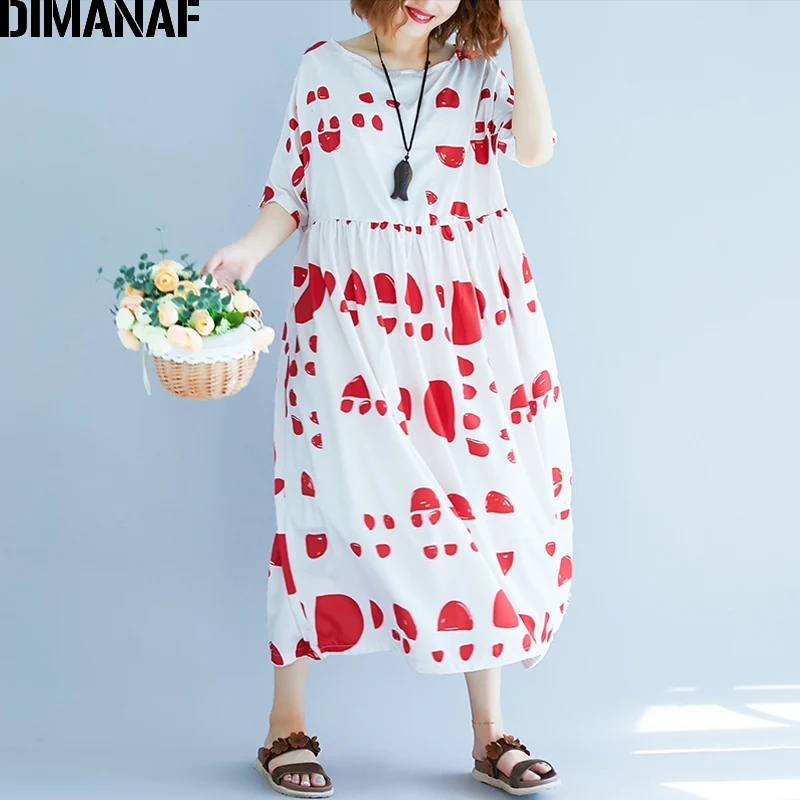 DIMANAF женское платье хлопок плюс Размеры летний сарафан Костюмы Femme Vestidos в горошек