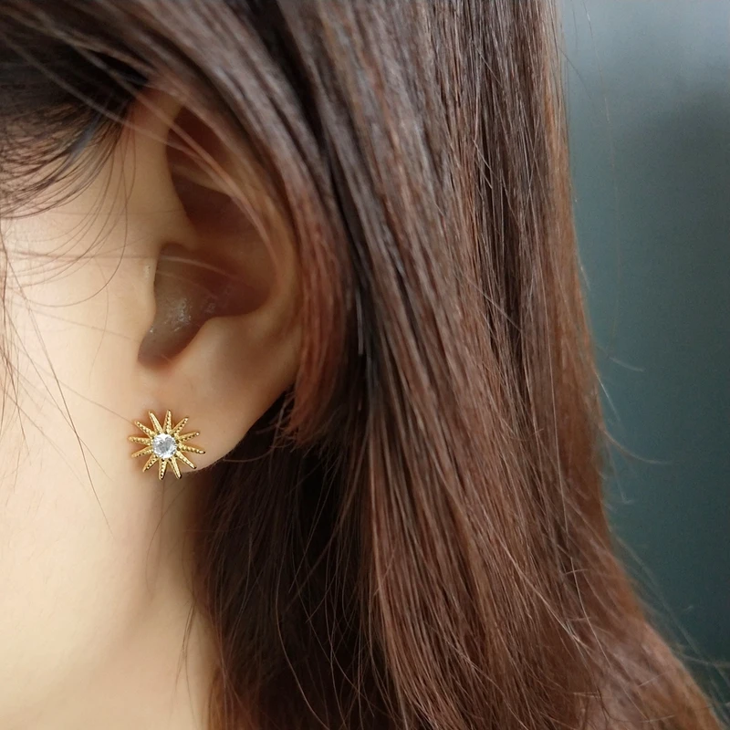 LouLeur sterling 925 silver moon star earrings Asymmetry mosaic zircon gold color stud for women jewelry 2018 | Украшения и