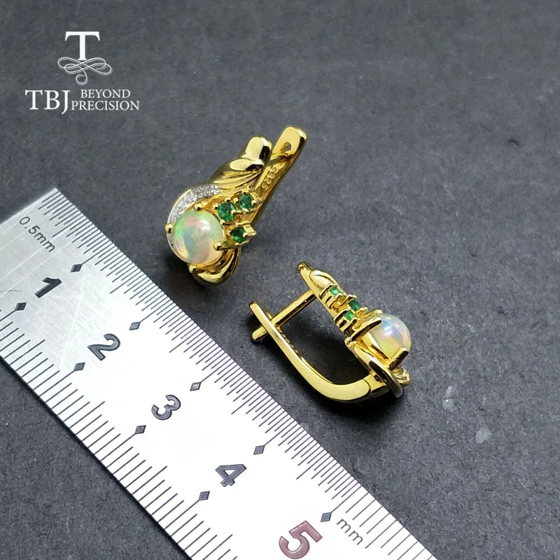 TBJ новая застежка серьги с натуральным эфиопским опалом круглые 6 мм 1.5ct