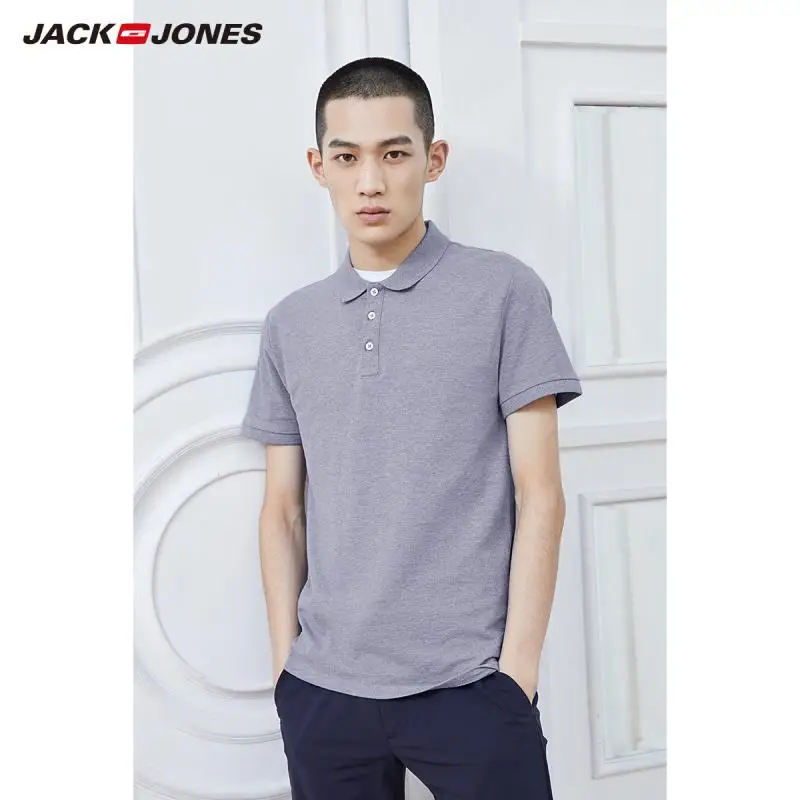 ICE BLUE JackJones Мужская однотонная хлопковая рубашка поло с отложным воротником, мужская одежда 219106516 - Цвет: ICE BLUE