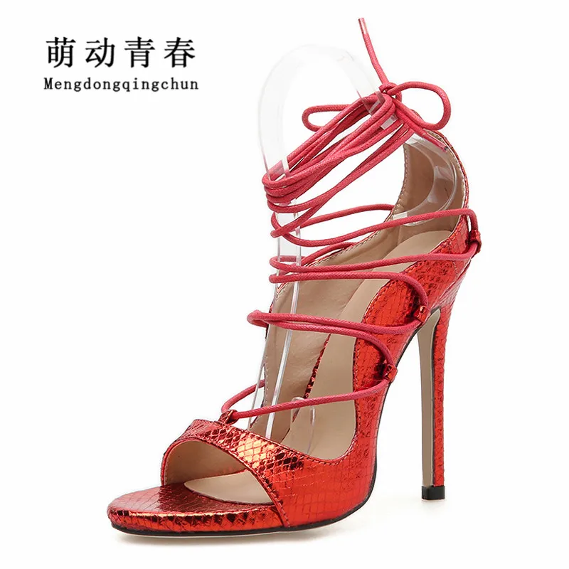 Туфли женские на высоком каблуке пикантные сандалии тонком со шнуровкой туфли с