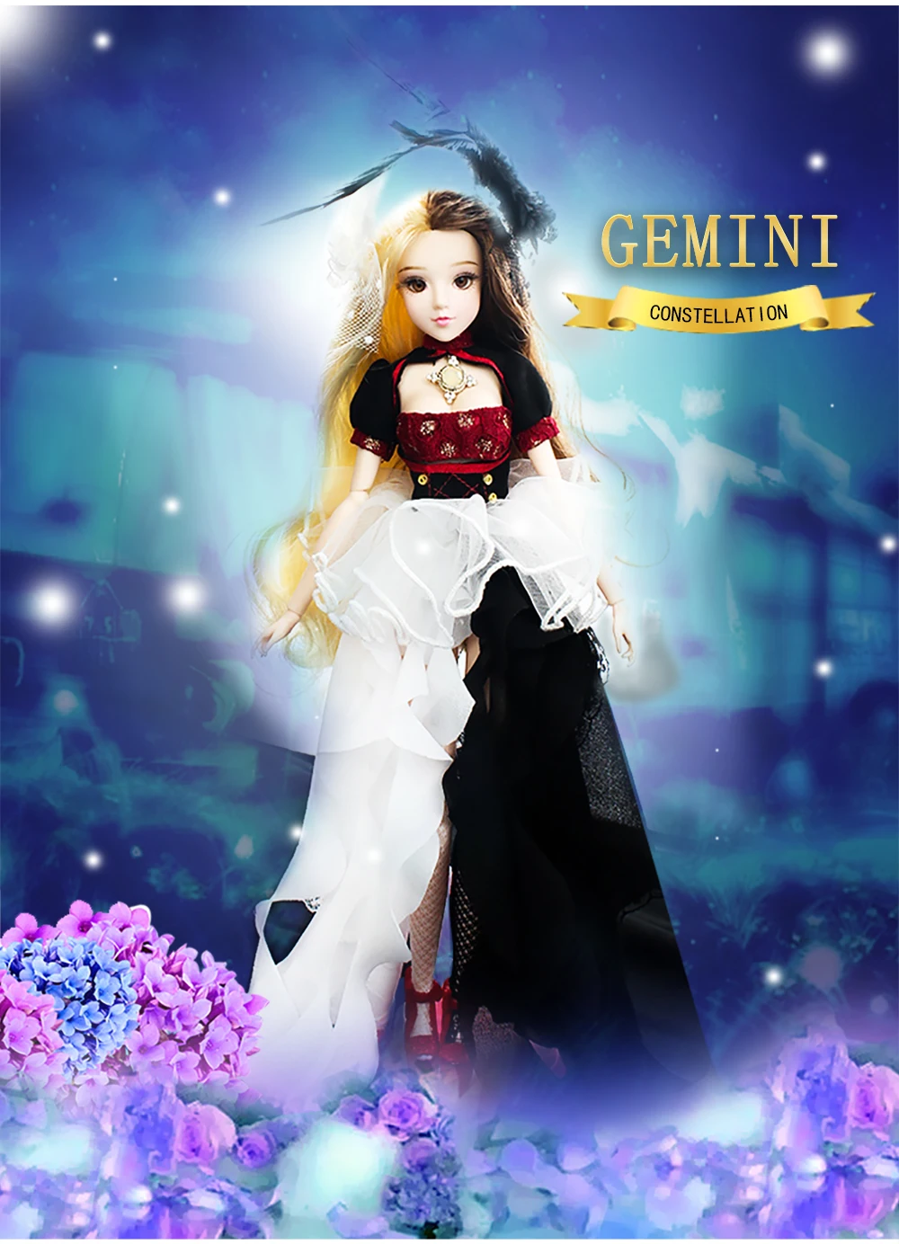 DBS MMGirl 12 созвездий близнецы как BJD Blyth кукла 1/6 30 см черно белое платье фантазия