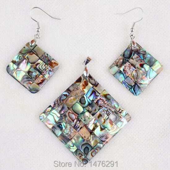 New Abalone Mop Shell Beads Square Pendant &amp Earring 1SET | Украшения и аксессуары