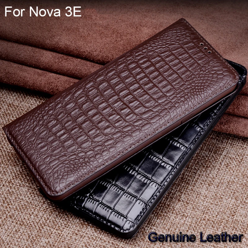 

Luxury Genuine Leather Crocodile Pattern Cases For Huawei Nova 3E 3 E Leather Protection Shell Slim Back Cover Nova3E Coque