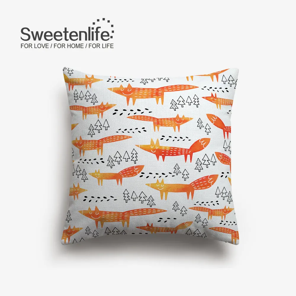 SL0267 Sweetenlife акварель милые бегущая лиса Чехлы зеленого цвета с узором в виде листьев, Подушка для стула, 45x45 см/30x50 см наволочки Декор - Цвет: SL0267