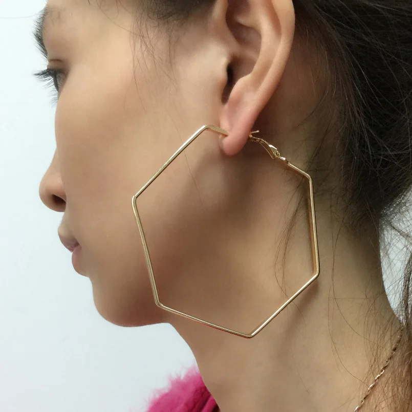 Женские большие шестигранные серьги кольца из сплава 80 мм 2020 модные ювелирные