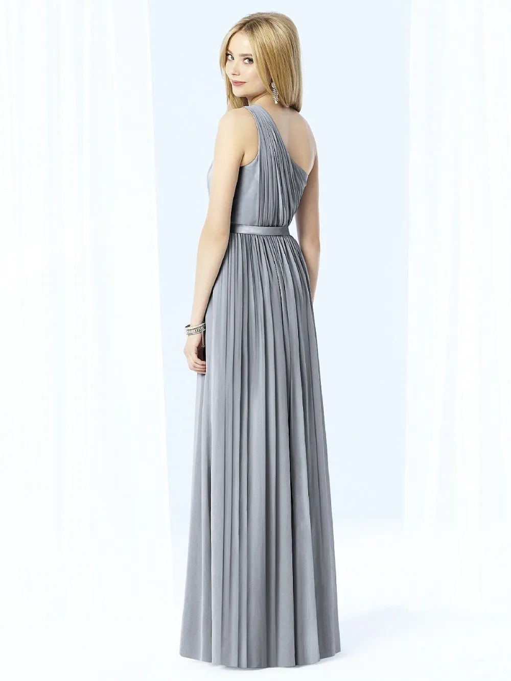 

Exquisite New 2017 One-shoulder Prom Gowns Satin Pleated Sleeveless Floor-length Bridesmaid Dresses Sash Cheap Choice Dress TM65