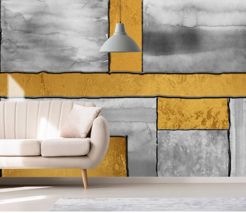 Free Shipping Minimalist Personality Abstract Geometric Square Ink Golden Custom 3D Wallpaper Deco Wall Mural | Обустройство дома