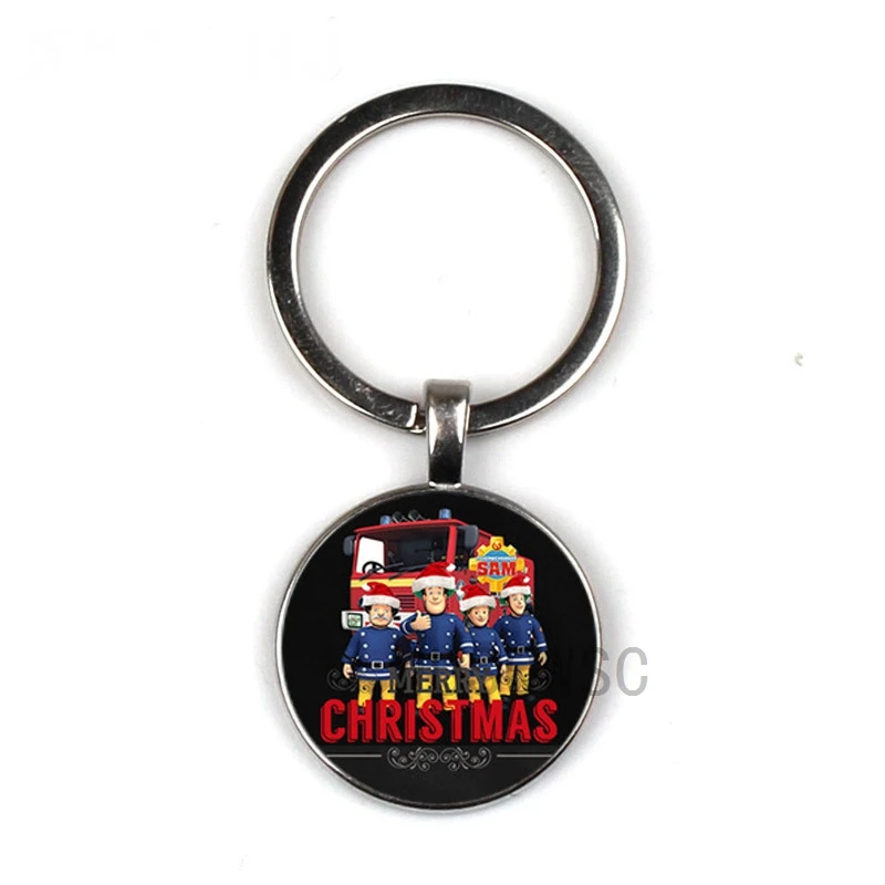 WUSQWSC Fireman Sam Pendant Ring Holder Men and Women Jewelry Glass Cabin Keychain Private Custom Picture |