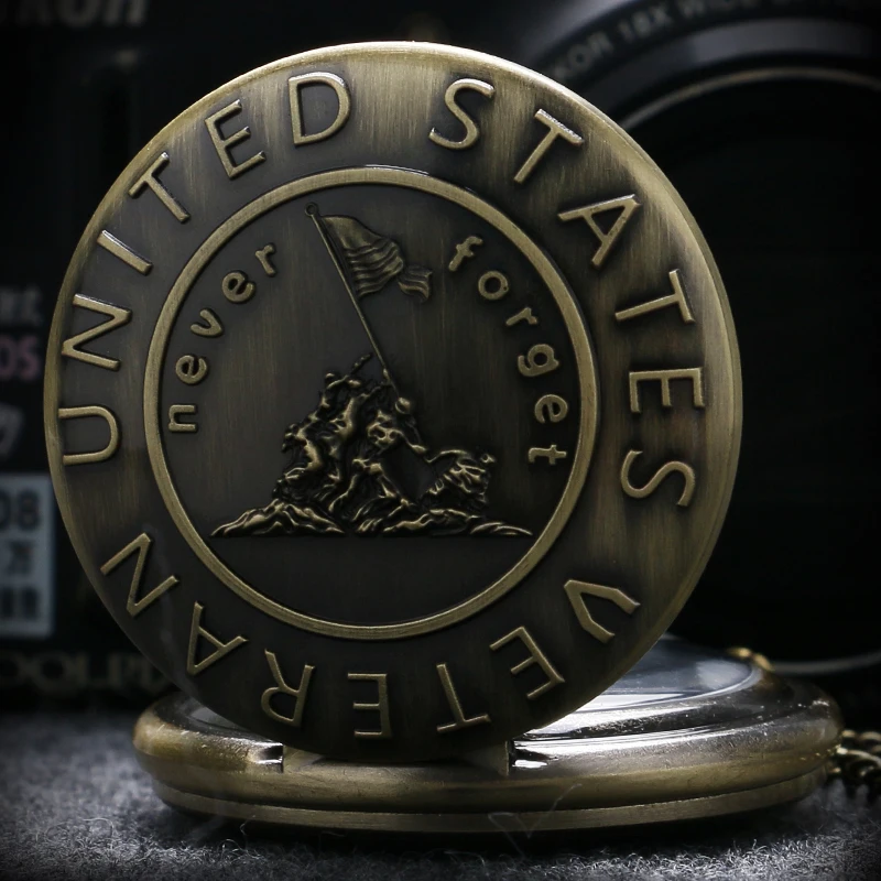 Помните историю Ветеран США бронзовые карманные часы с цепочкой и ожерельем